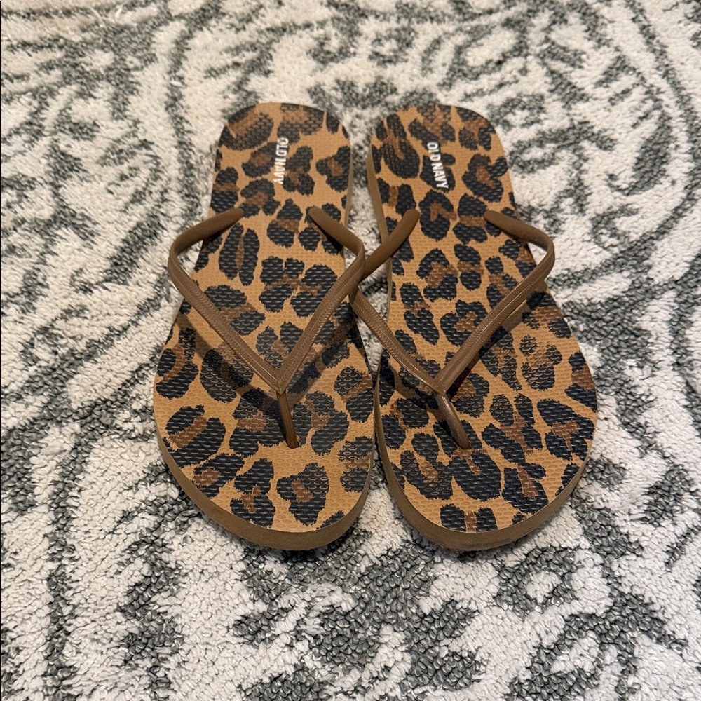 Old Navy Leopard-Print Flip Flops in Brown and Black